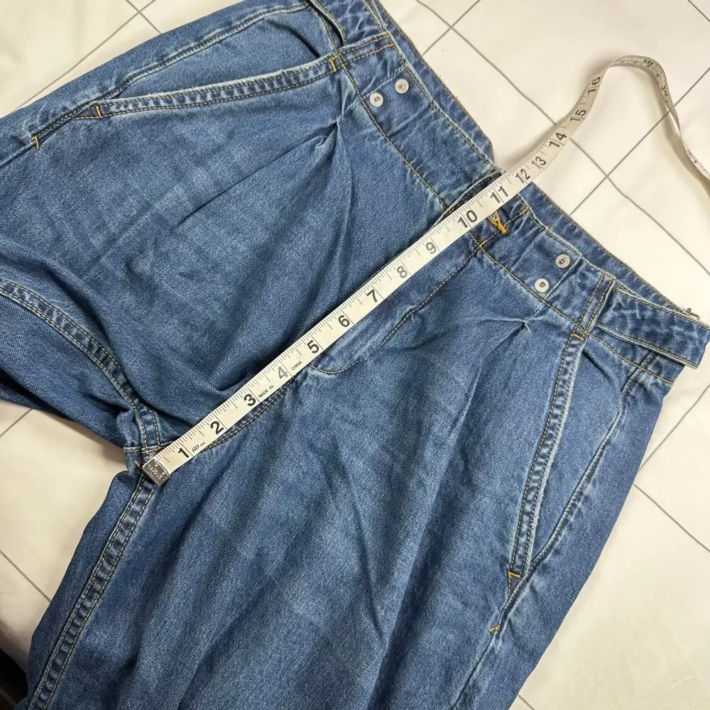 Anthropologie Pilcro Jeans Womens 26 Blue Pleated Baggy Wide Leg Relaxed Denim